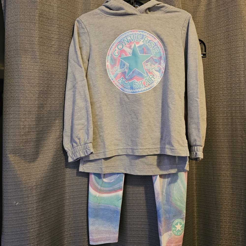 Converse Gray Hoodie and Multicolor Leggings Set